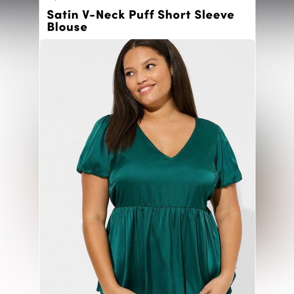 Satin V-Neck Puff Blouse Sz 2 x from Torrid NWT